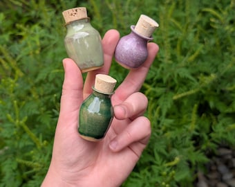 SET OF 3 - Ceramic Fairy Pot, Miniature Bottle, Mommy Bud Vase