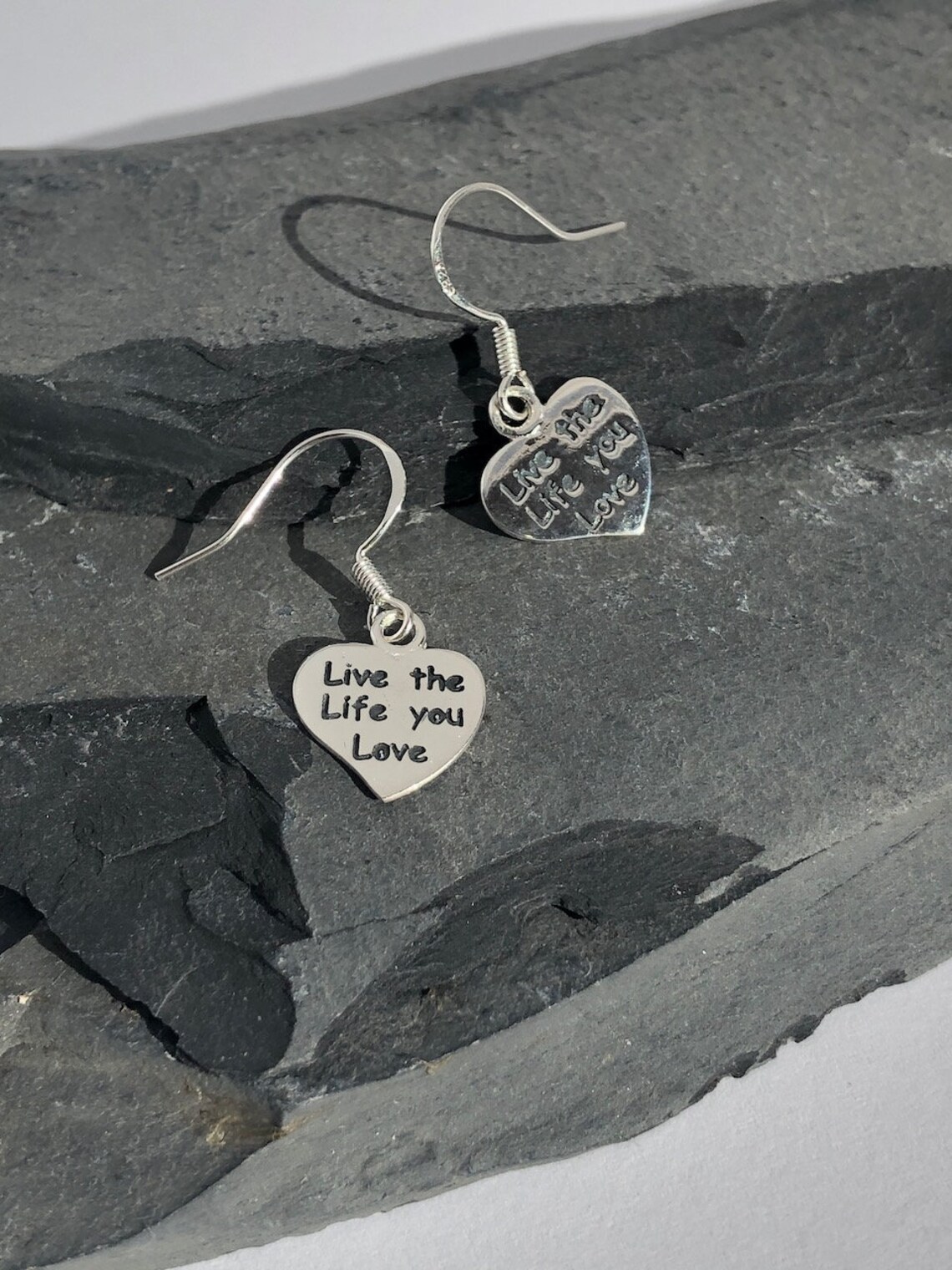 Silver heart earrings quote earrings dangle drop quote Etsy