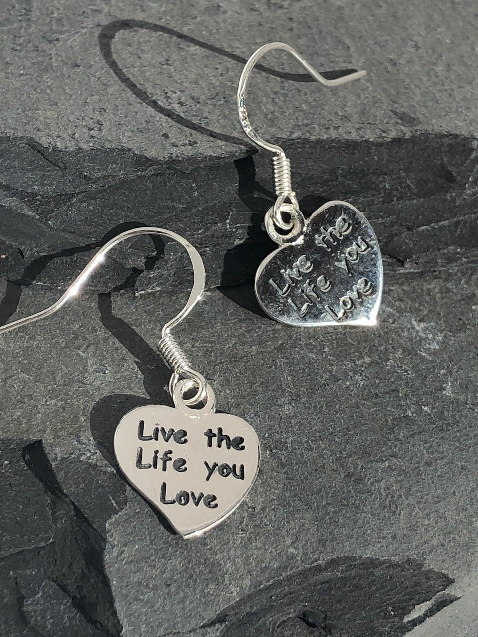 Silver heart earrings quote earrings dangle drop quote Etsy