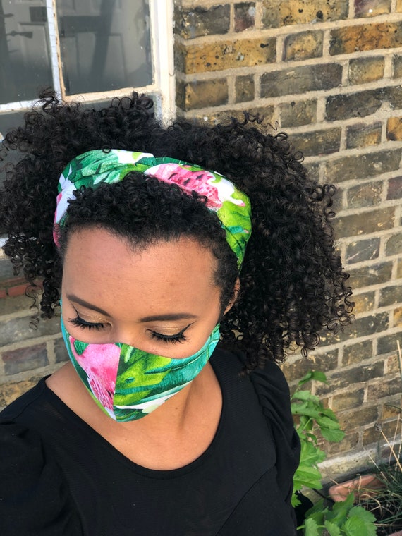 Three layer fitted face mask headband matching set Overhead Etsy