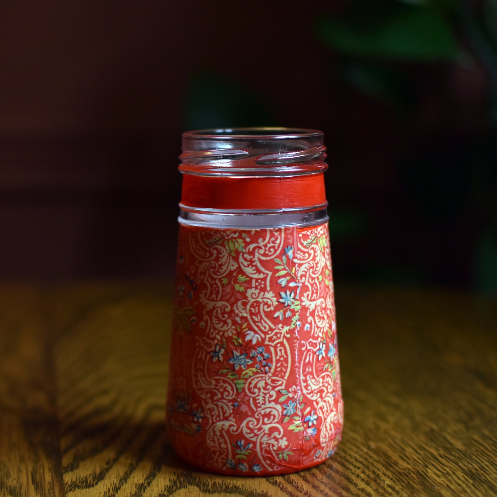 Little orange jar vase decorated with decoupage and paint / Etsy