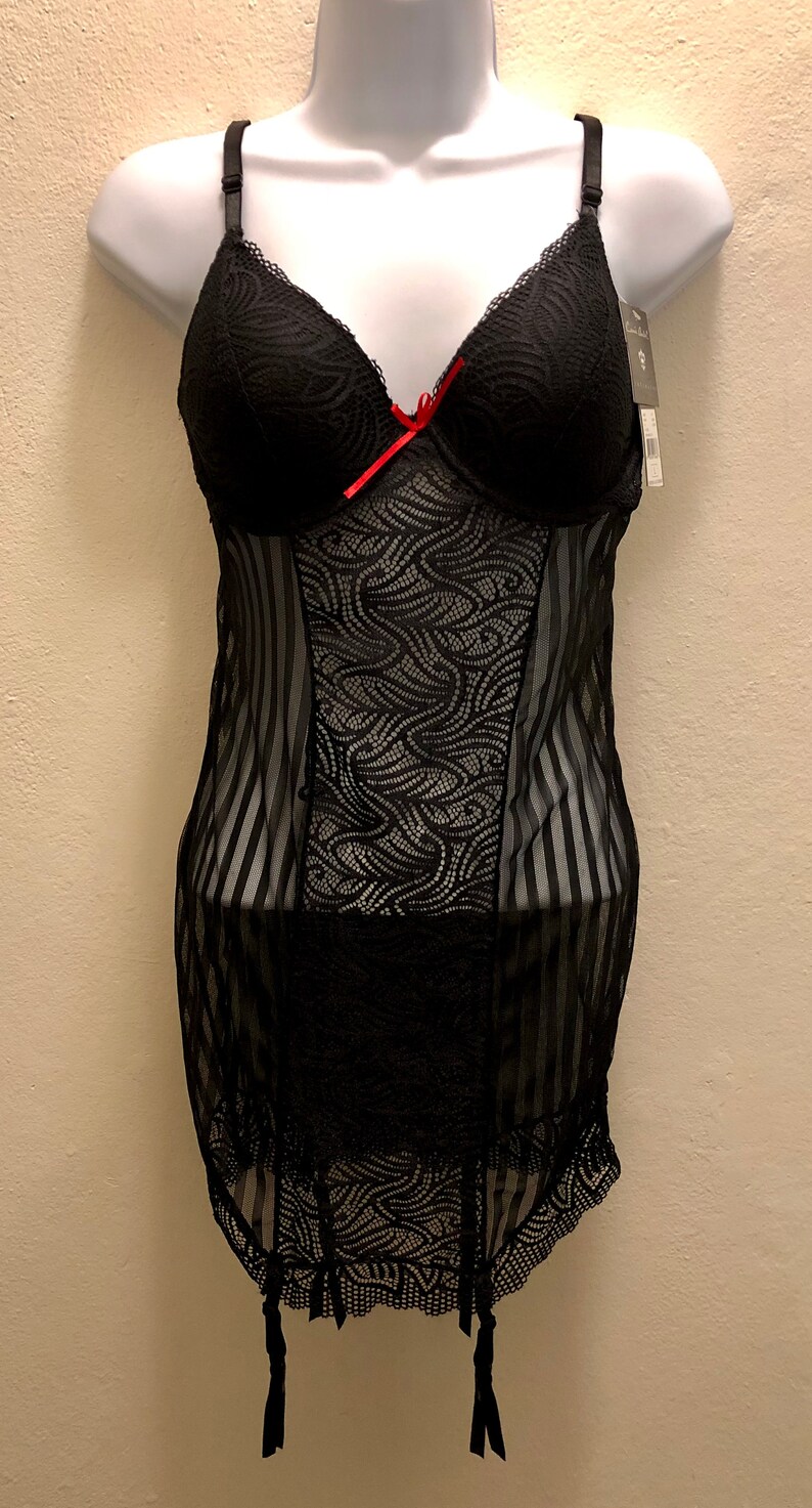 New Sexy Striped Lace Mesh Chemise With Garter Belt And Thong Etsy
