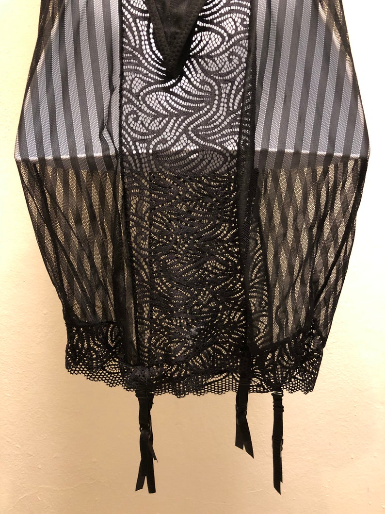 New Sexy Striped Lace Mesh Chemise With Garter Belt And Thong Etsy