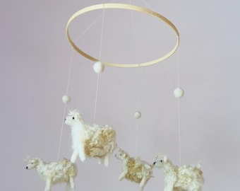 Needle Felted Wool Sheep Baby Mobile: Farm Nursery Decor
