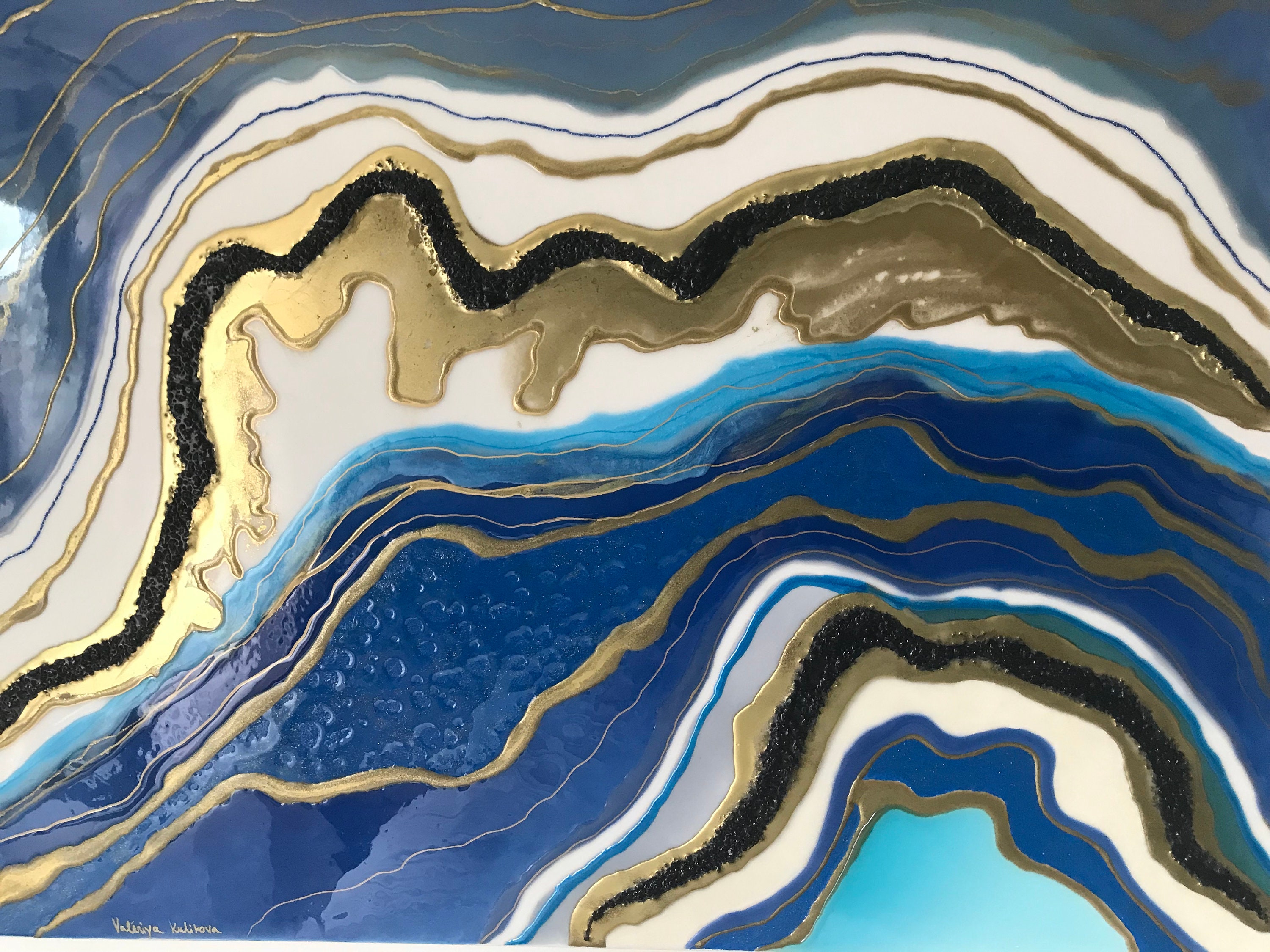 Tableau Géode Abstrait Pour Décoration, Technique Fluid Art