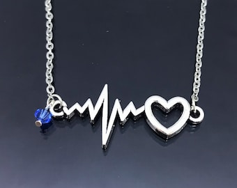 DOCAZON | EKG Heart Birthstone Necklace for Doctor Physician Assistant Nurse Practitioner Medical Student Nursing School