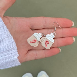Hot chocolate earrings, Polymer clay hot chocolate, Candy cane earrings, Christmas earrings, Hot chocolate earring charms