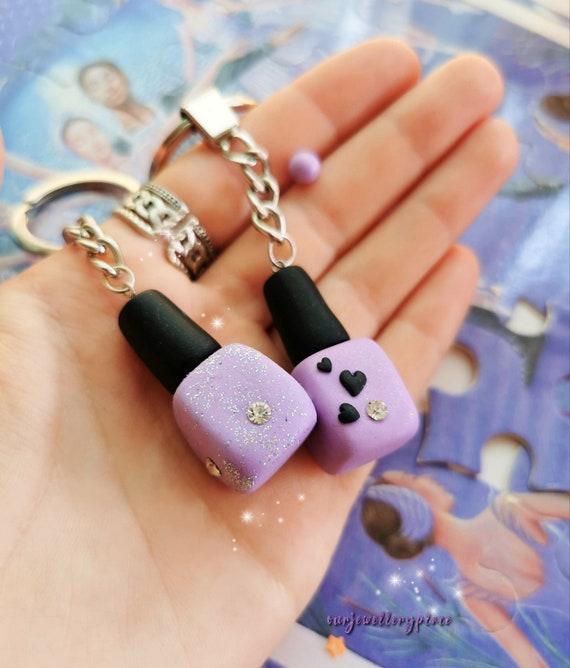 Polymer clay nail polish charms purple nail polish keychains Etsy