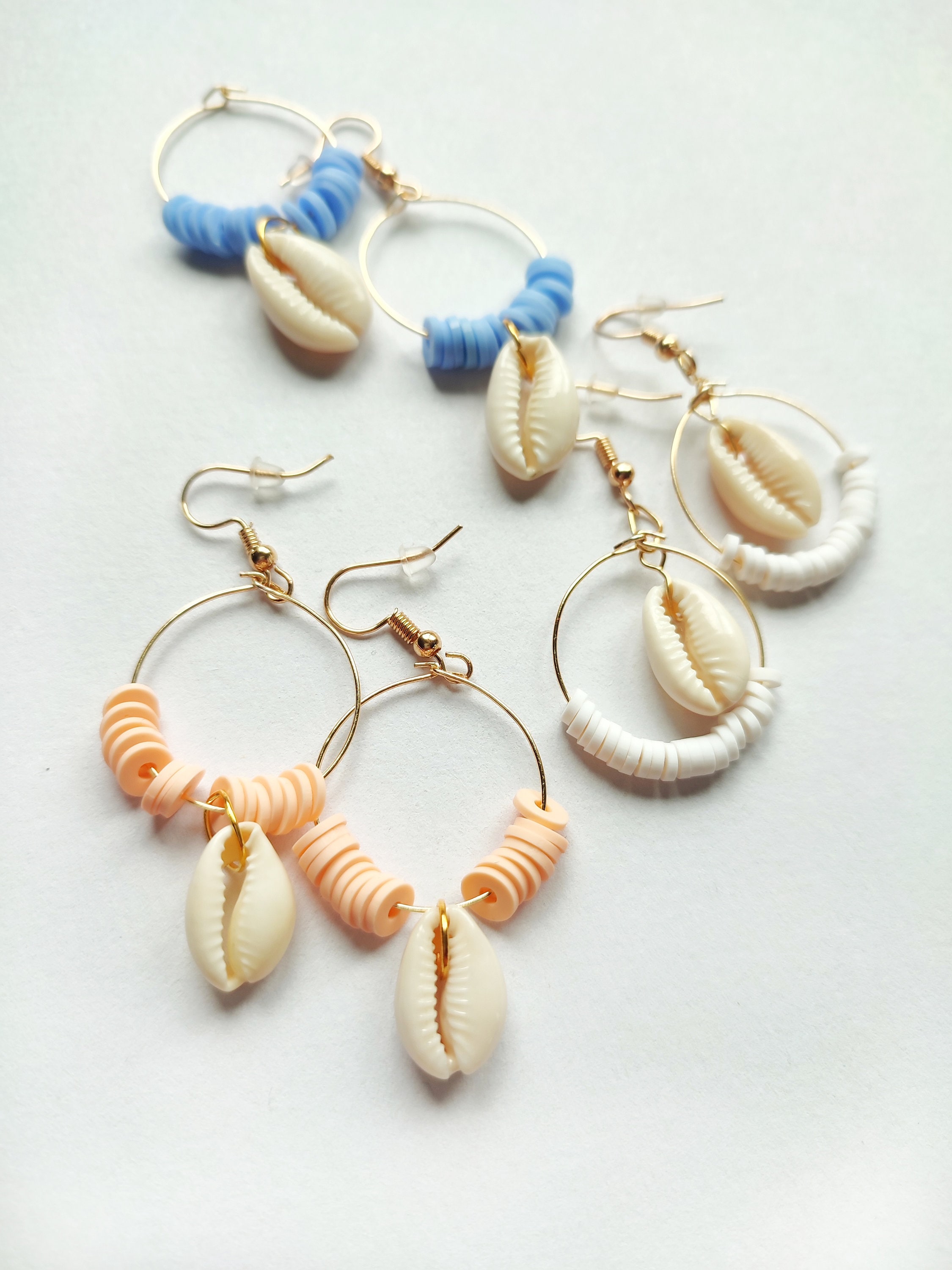 12pcs/set DIY Earring Making - Sea Shell Drop Dangle Charm Hoop Earrings  Mixed