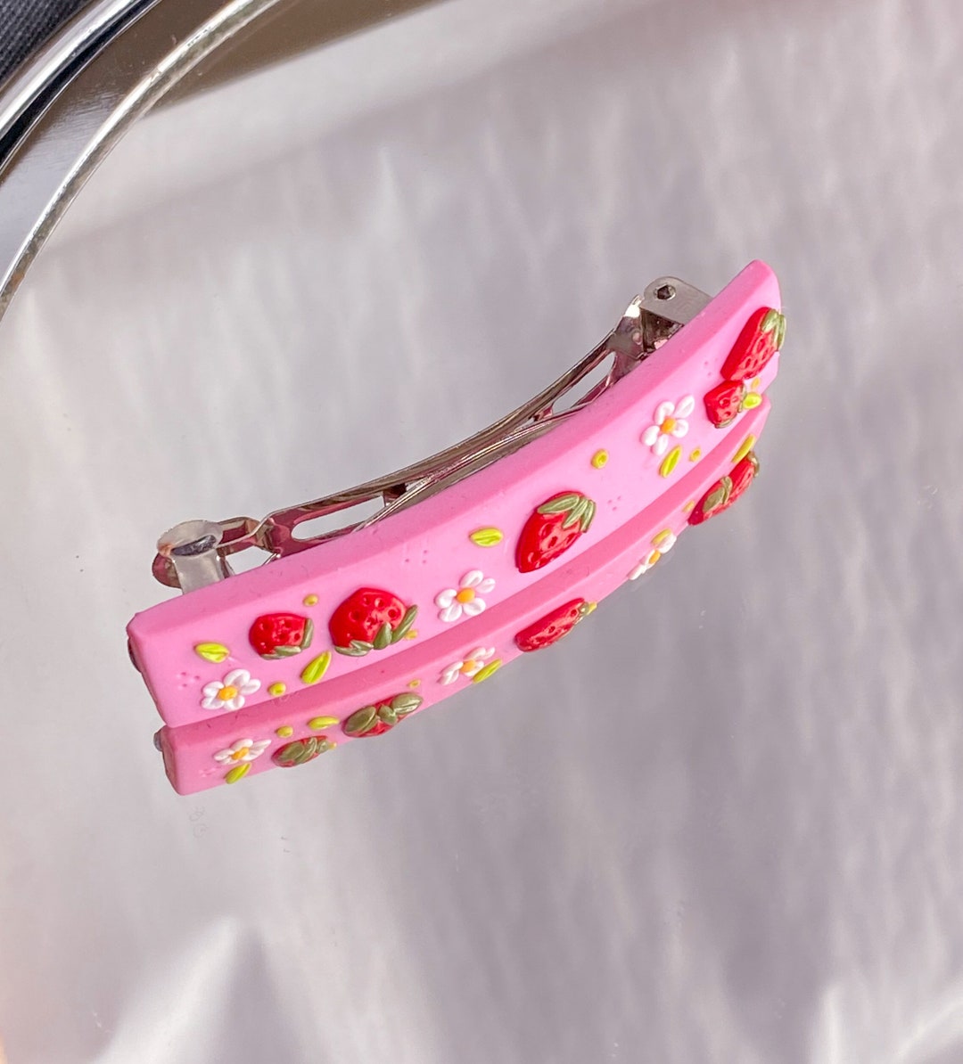 STRAWBERRY HAIRCLIP, Polymer Clay Hair Accessories, Pink Hairclip, Handmade Hairclip, Polymer
