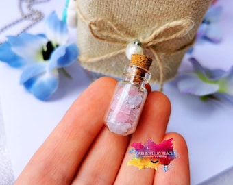 Crystal Fragments in a bottle, miniature bottle necklace, bottle pendant, natural crystals necklace, handmade