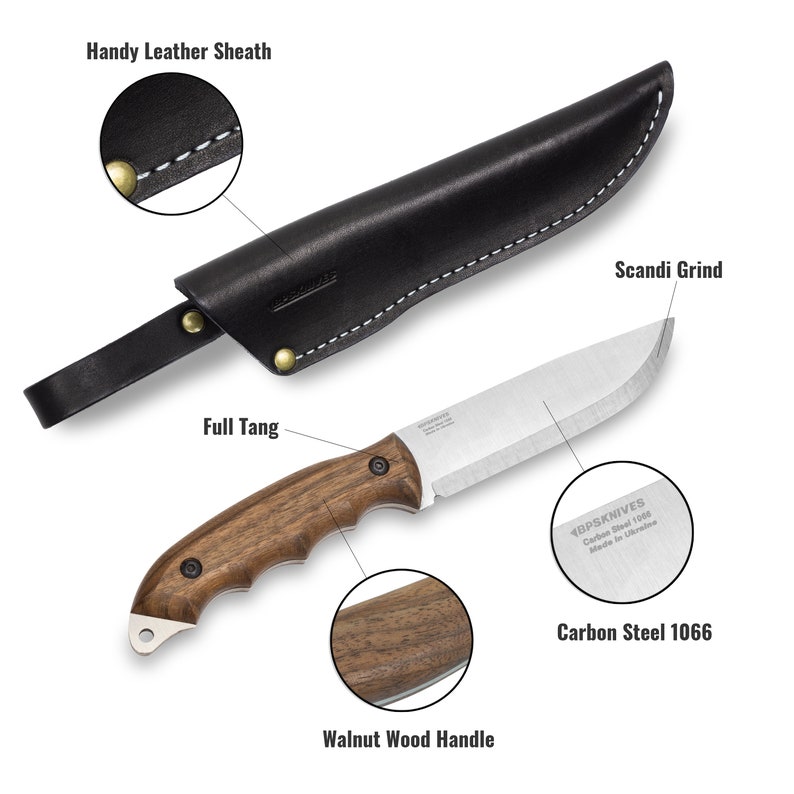 BPS Knives HK5 Handmade Bushcraft Knife Full Tang Knife Carbon Steel Fixed Blade Knife Scandi Grind & Leather Sheath Bushcraft Gift Knife image 3