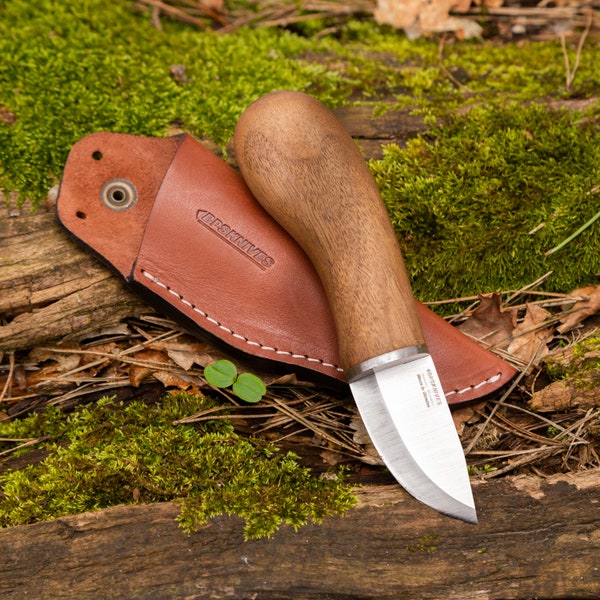 BPS Knives MK1S - Mushroom Hunter- Stainless Steel Bushcraft, EDC Knife with Fixed Blade, Mushroom Foraging,  Leather Sheath,  Camping
