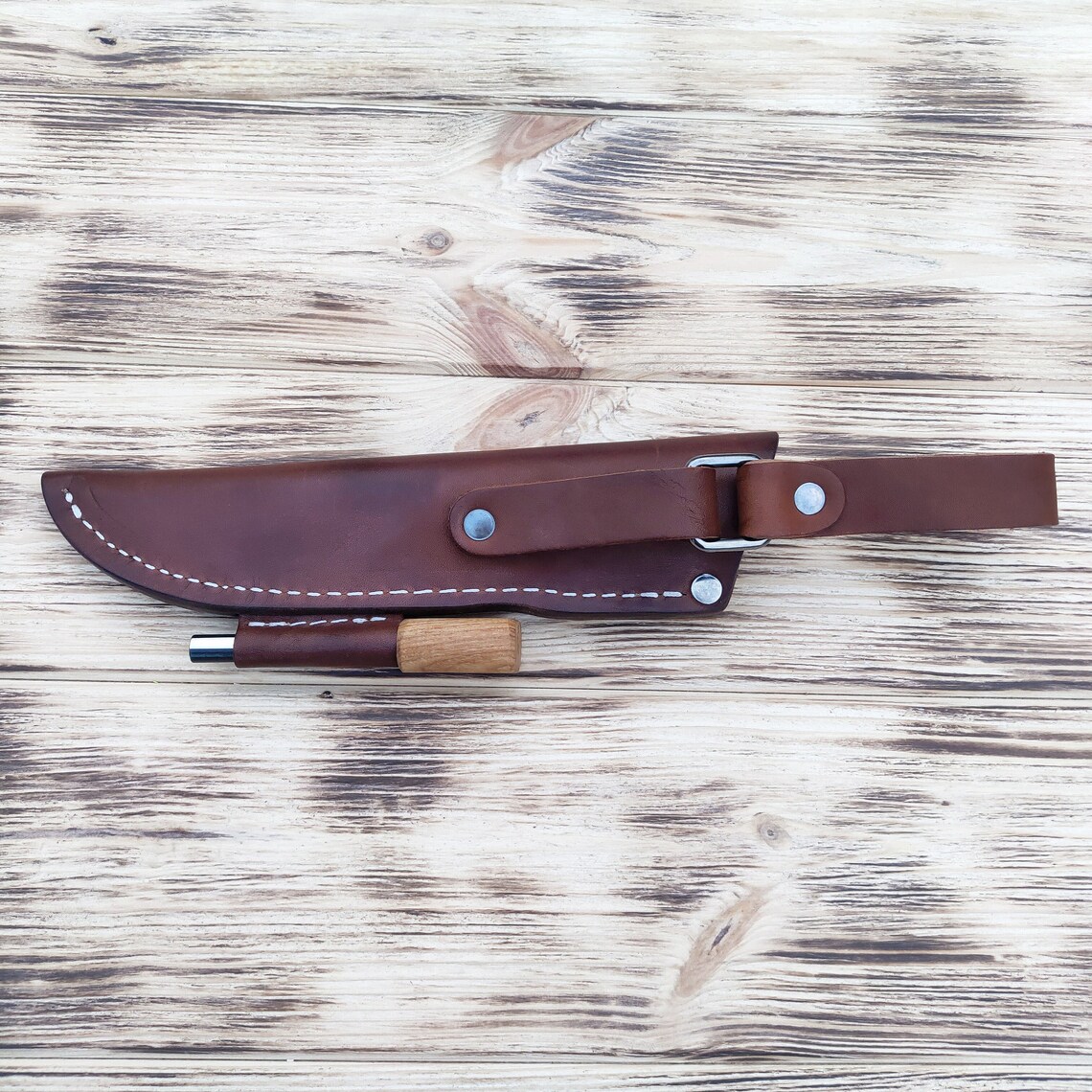 Leather Sheath with Ferro Rods for Fixed Blade Knife up to Etsy