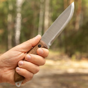 BPS Knives HK5 Handmade Bushcraft Knife Full Tang Knife Carbon Steel Fixed Blade Knife Scandi Grind & Leather Sheath Bushcraft Gift Knife image 7