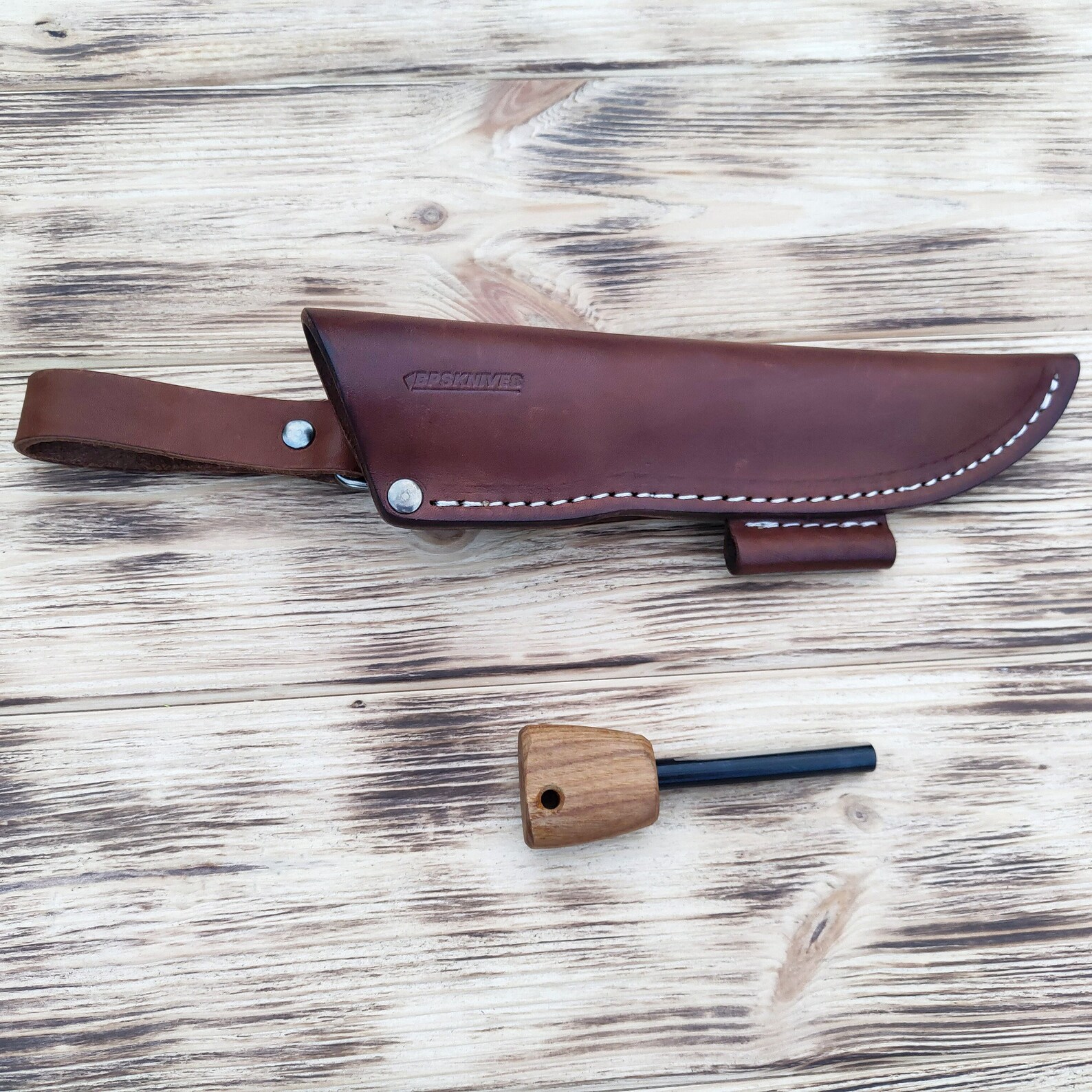 Leather Sheath with Ferro Rods for Fixed Blade Knife up to Etsy