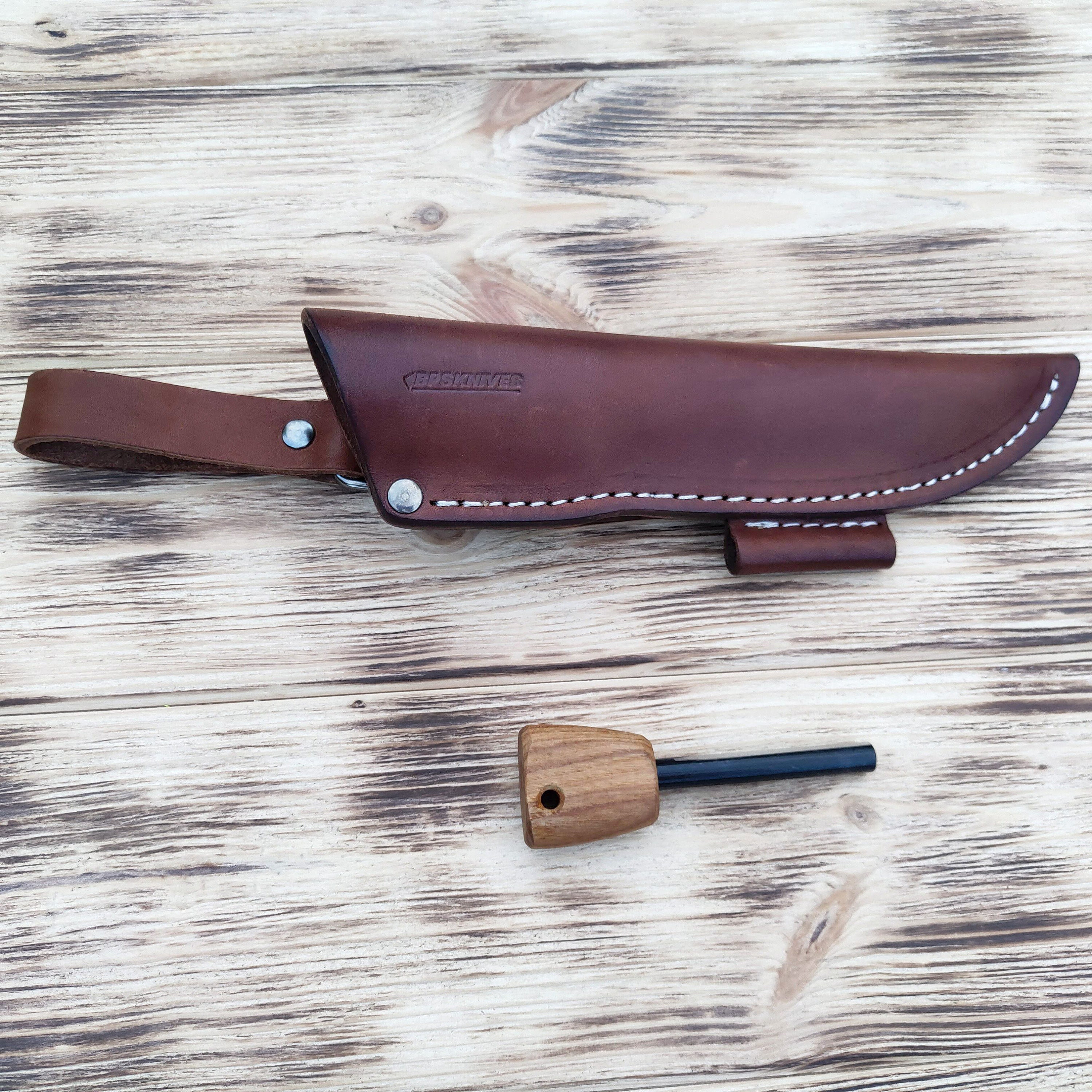 Leather Sheath with Ferro Rods for Fixed Blade Knife up to Etsy