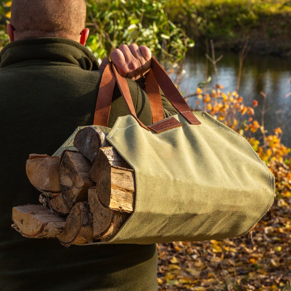 Firewood Carrier, Log Carrier, Canvas Wood Bag, Wood Holder, Camping Gear, Firewood Holder, Wood Tote, Wood Carrier Canvas, BPS Knives Gifts