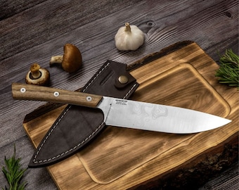 BPS Knives Rosemary - Chef’s Knife with Leather Case - Super Sharp Professional Stainless Steel Kitchen Knife - Gifts for Men and Women