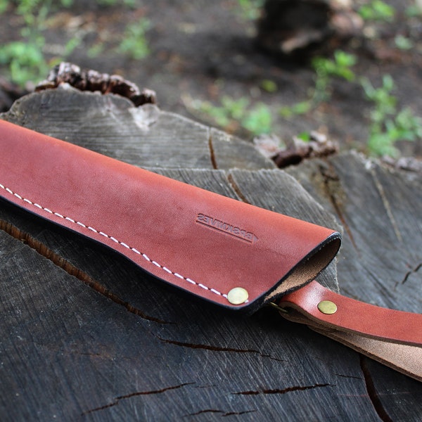 Left Hand Leather Sheath Natural Genuine leather Sheath for Fixed Blade Knife up to 9" - BPS Knives - Left Handed Leather Case for Camping