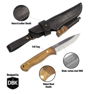BPS Knives Bushmate Designed by DBK Bushcraft Knife Fixed-Blade Carbon Steel Knife with Leather Sheath and Firestarter Full Tang Knife image 7