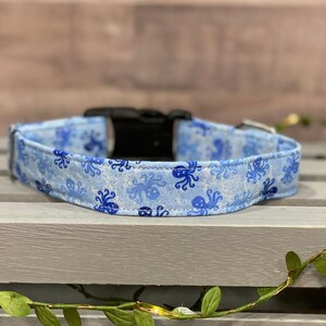 Blue Sparkly Octopus Dog Collar/Dog Collar with Octopus/Sea Creature Dog Collar/Ocean Dog Collar/Nautical & Preppy Dog Collar/Blue Dog Gear