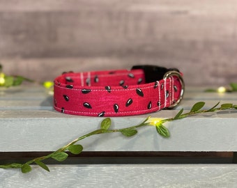 Watermelon Dog Collar Wide/Summer Dog Collar/Handmade Fabric Dog Collar/Girl Dog Collar/Pink Dog Collar/Fashion Dog Collar/Fruity Dog Gear