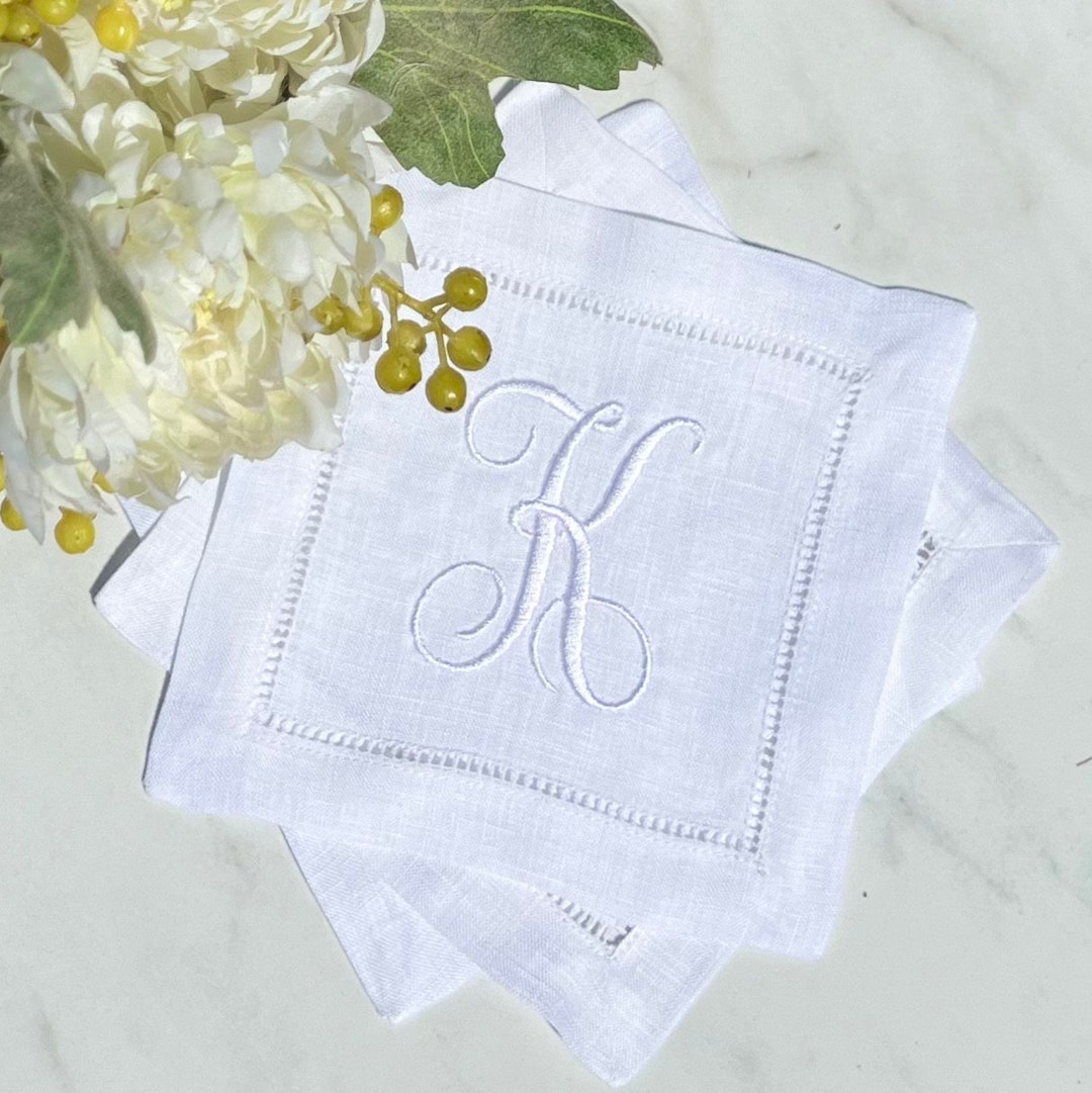 Custom Linen Cocktail Napkins, Linen Embroidered Napkins, Wedding
