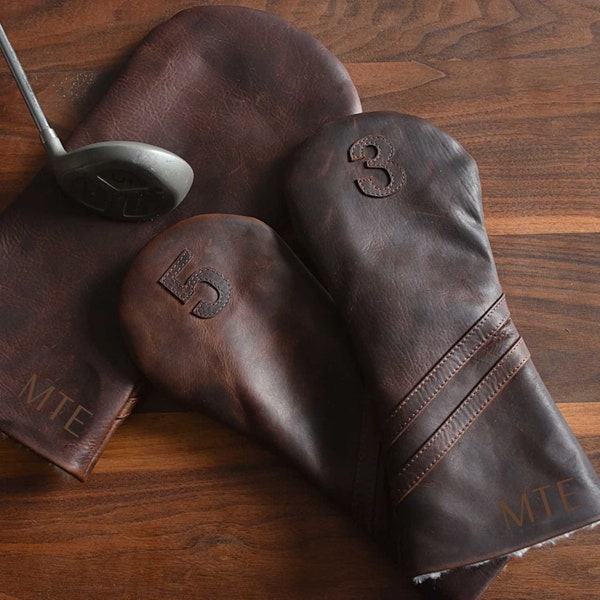 Custom Leather Golf Club Cover - 3 Sizes | Free Personalization