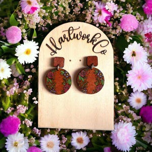Wooden, engraved Earrings