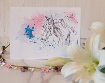 Horse Watercolour Art Print on Recycled Paper, Horse Gift