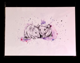 Field Mice Ink Drawn Art Print on Recycled Paper, Field Mice Gift