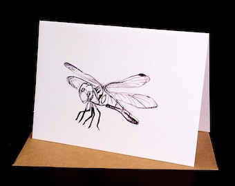 A6 Illustrierte Libelle Aquarell Tinte Handgezeichnete Grußkarte