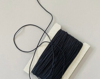 Bio Elastics - 1.1mm Black Rubber Organic Cotton, Round Biodegradable Elastic for Clothing/Accessories