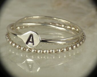 Initial Ring,Stacking Rings, 3 Rings, Personalized letter stacks,  Alphabet ring
