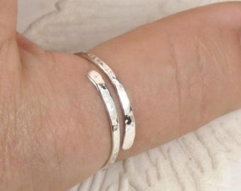 Thumb Ring, Wrap ring,Hammered Sterling Silver ring,  Adjustable  Ring, Midi ring