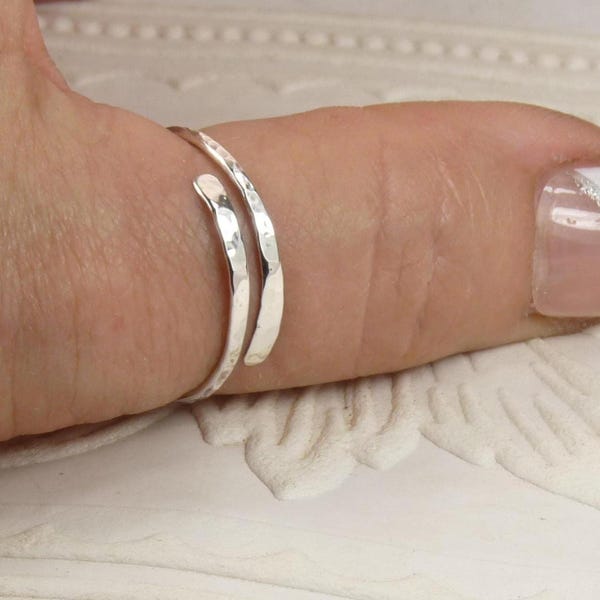Thumb Ring, Adjustable Wrap Ring. Hammered Sterling Silver