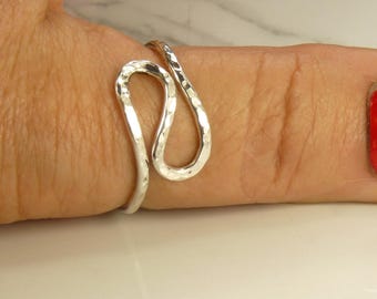 Hammered Swirl Thumb Ring, Sterling Silver or Gold Filled