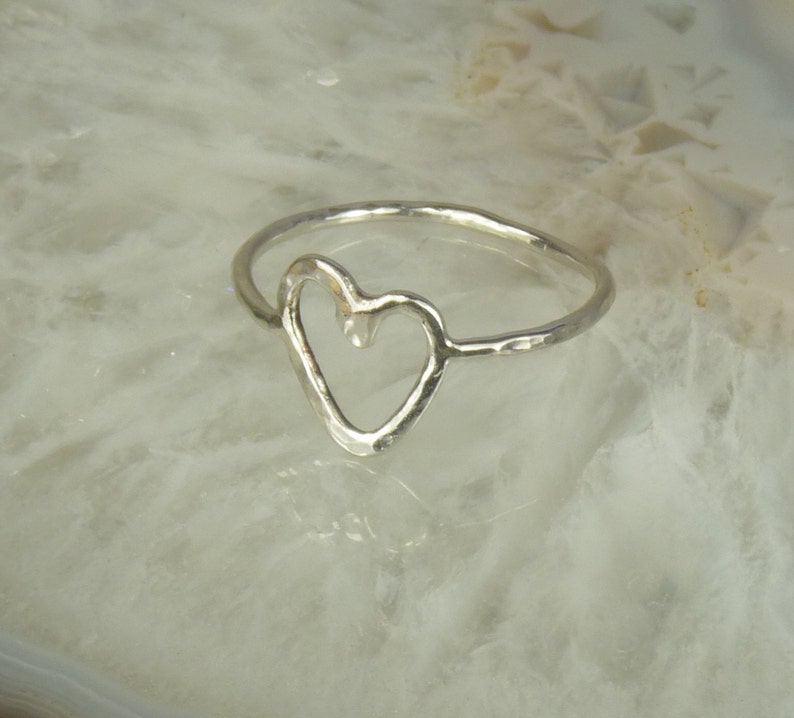 silver Boho ring Sterling Silver ring,Heart Ring minimal Ring,Hammered