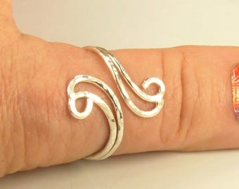 Sterling Silver Thumb Ring, Double Wire Bypass Ring, Adjustable Boho Jewelry