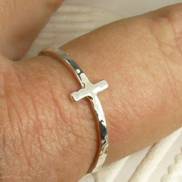 Sideways Cross Ring, Purity Ring, Sterling silver ring