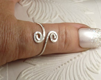 Hammered Sterling Silver Thumb Ring, Adjustable Swirl Design