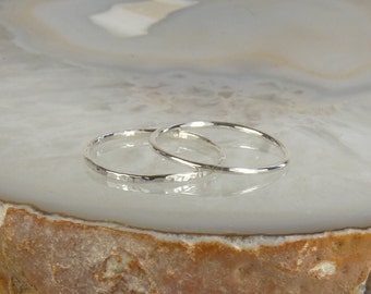 Stacking Rings, Thumb  ring,Sterling Silver Ring-Silver Hammered and smooth Ring-Band Ring