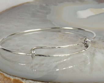 Childs Sterling Silver Adjustable Bangle -Hammered Charm bangle - christening gift