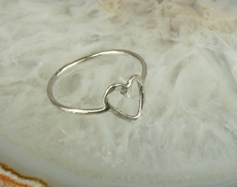 silver Boho ring Sterling Silver ring,Heart Ring minimal Ring,Hammered