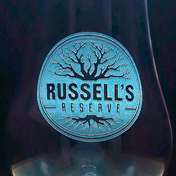 Russell's Reserve Laser Etched Glencairn Bourbon, Scotch, or Whiskey Glass