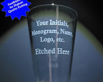 Custom Etched Pint Glass: Personalized Logo, Image, or Text