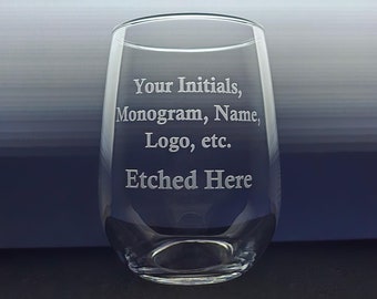 Custom Laser Etched and Sandblasted Stemless Wine Glass - Personalized Image, Logo, or Design