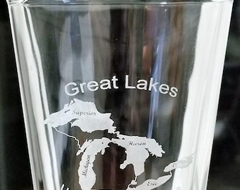 Great Lakes Unsalted & Shark Free - Etched Glass Midwest HOMES Gift - Pint, Rocks, Pilsner, Beer Can Glass