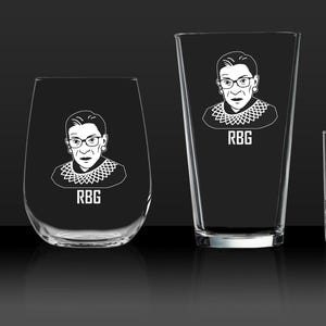 Etched RBG Portrait Glassware: Ruth Bader Ginsburg, Dissent Collar